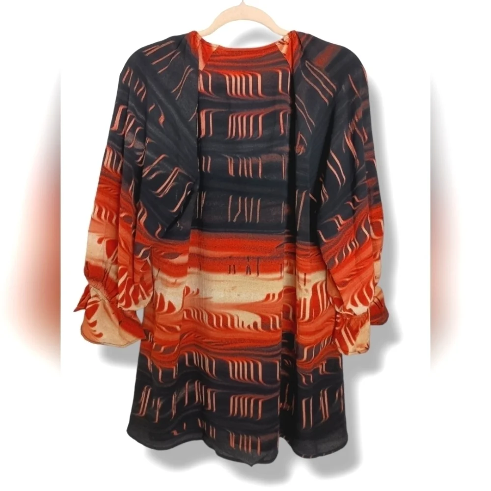 NWT Arna York Black Abstract Print Blouson Sleeve Tunic Top - Picture 7 of 11